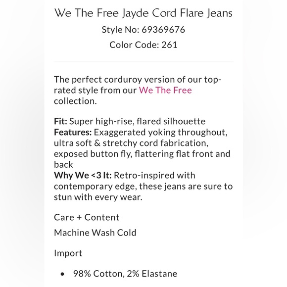 🆕 Free People Jayde flare cords in magenta size 26 - Picture 5 of 16